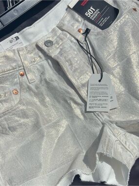 LEVI’S 501 Coated Metallic Luminary White High Rise Original NWT